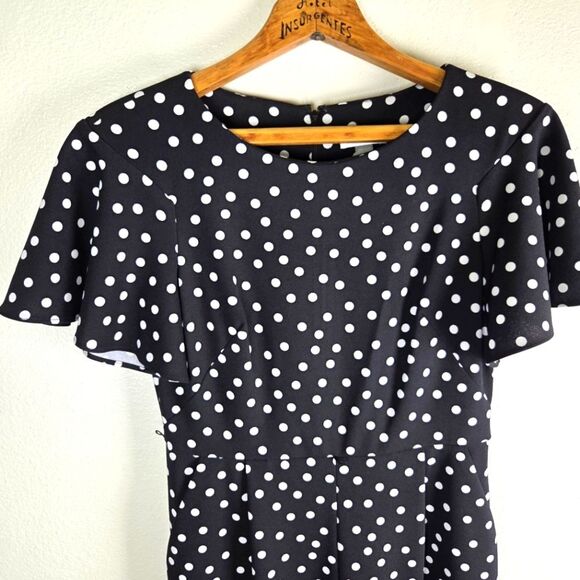 Women's Calvin Klein Black and White Polka Dot Maxi Jumpsuit Ruffled Sleeve 08 - Picture 10 of 13